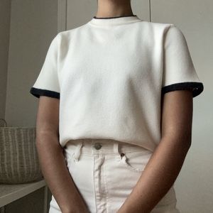 Zara Knit Cropped Cream Colored Tee size M